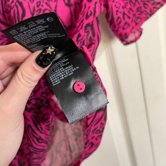 H&M Divided Womens Pink Sheer Mixed Animal Print Zebra Leopard Y2K Blouse Size 4 - Picture 8 of 9